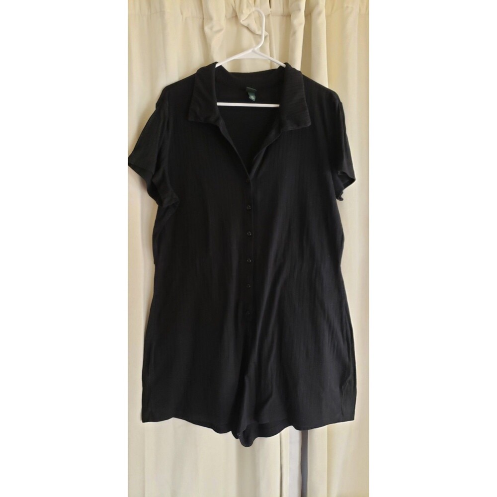 Wild Fable Romper Womens XXL Black Textured Button Front Collared Short Sleeve